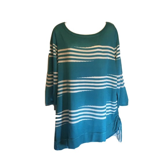 Ashley Stewart Women’s Turquoise Lightweight Sweater Ruching Plus Size 18/20 NEW - Picture 2 of 9